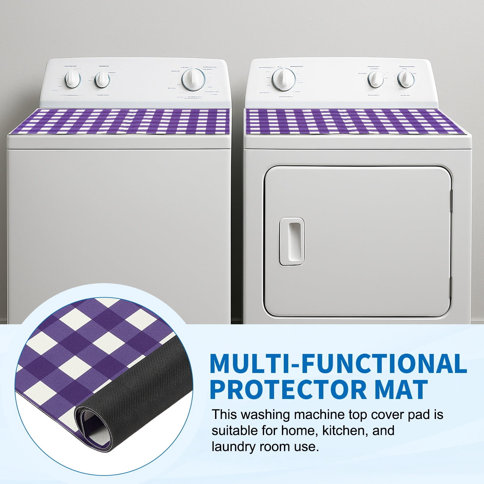 Uxcell 1 Pcs Washer and Dryer Top Protector Mat 20'' x 24'' - Non-Slip, Quick Drying Rubber Washing Machine Top Cover Pad Geometric Pattern for Home Kitchen Laundry Room, Purple