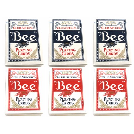 Bee No.92 Standard Index Poker Playing Cards - 3 Red and 3 Blue (Best Way To Play Three Card Poker)