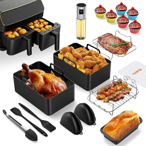 18PCS Air Fryer Accessories Set - Compatible With Models Such As 7.6L-9.5L, Includes Silicone Moulds & Baking Tin for Air Frying, Baking