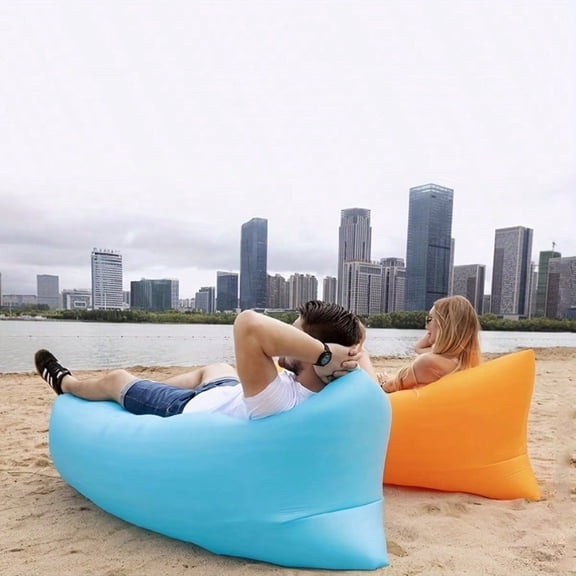 Inflatable Air Lounger, Portable Air Sofa for Beach, Camping & Backyard, No Pump Required Waterproof Lounge Chair for Outdoor Travel, Blue