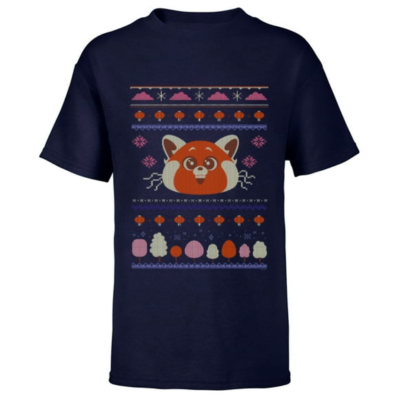 Disney and Pixar’s Turning Red Panda Ugly Christmas Sweater - Short Sleeve T-Shirt for Kids - Customized-Navy