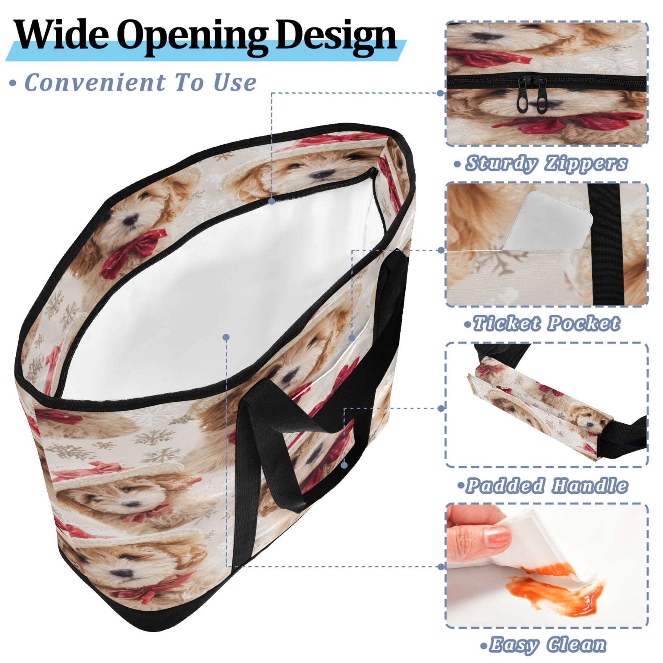 Large Hand-held Ice Pack Picnic Bag Insulation and Refrigeration Suitable for Shopping Picnics and Camping Yellow Christmas Puppy