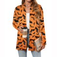 thumbnail image 2 of WTOBBY Women's Halloween Printed Cardigan Sweater Lightweight Open Front Long Sleeve Casual Loose Thin Cover Up With Pockets Fall Fashion Top,Yellow S, 2 of 5