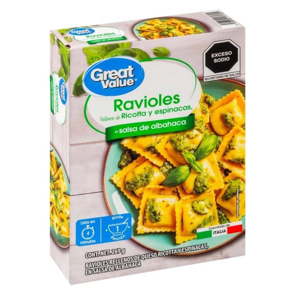 Ravioles Great Value Rellenos de Ricotta y Espinaca en Salsa de Albahaca 269 g