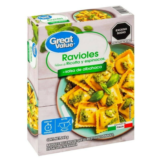 Ravioles Great Value Rellenos de Ricotta y Espinaca en Salsa de Albahaca 269 g