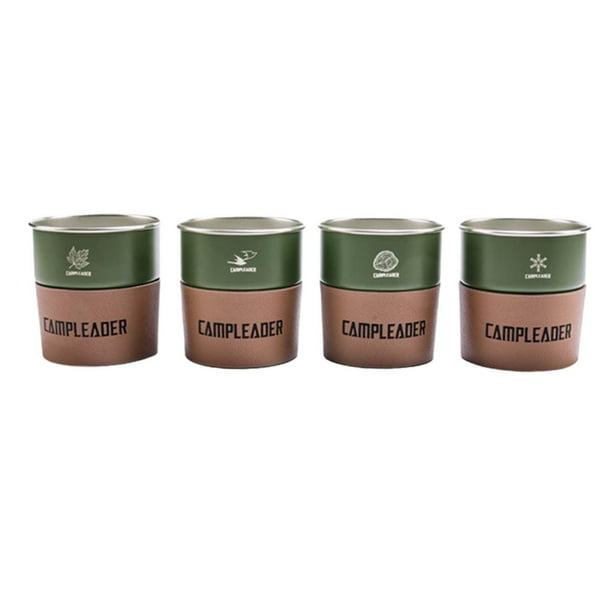 4 tazas de acero inoxidable con funda para agua, vajilla para interior y exterior. Verde oscuro