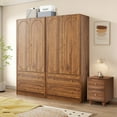 thumbnail image 5 of Wardrobe Armoire Wooden Closet with 2 Doors and 2 Drawer, Bedroom Armoire with Hanging Rod Shelf, Large Capacity Storage Wardrobe Armoire, Brown Closet Storage Cabinet, 5 of 8