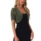 thumbnail image 4 of Inspire Chic Cárdigan Bolero Corto de Manga Corta con Ruched Abierto Frontal de Malla para Mujeres en Verde Ejército Talla S, 4 of 6