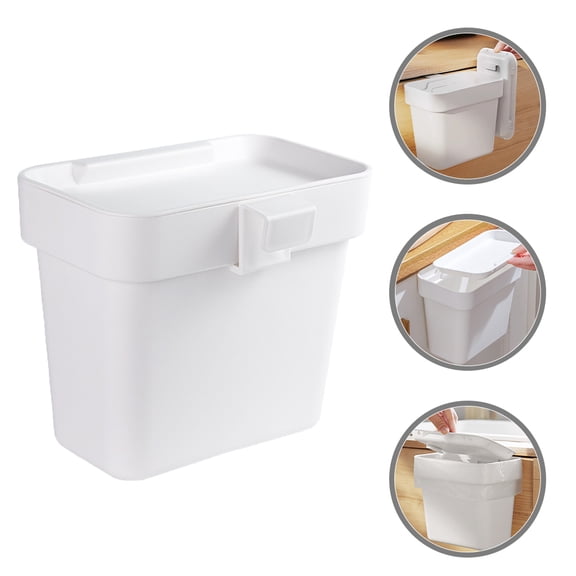 OHOIOLLA Compact White Kitchen Trash Can with Hanging Hook for Home Storage Use