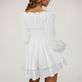thumbnail image 4 of TTUHYWXI Women's Off Shoulder Flowy Corset Mini Dress Square Neck Smocked Ruffle Romper Y2k A Line Swing Fairy Short Dresses (White, L), 4 of 6