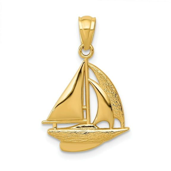 14K Yellow Gold Charm Pendant Men'S 22 mm 14 Sailboat