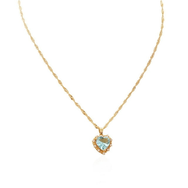 Collar con colgante de amor TUNC circón de diamante completo azul claro Sencillez