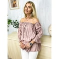 thumbnail image 4 of Fashion Womens Semi Sheer Boho Peasant Long Sleeve Off The Shoulder Top, 4 of 6