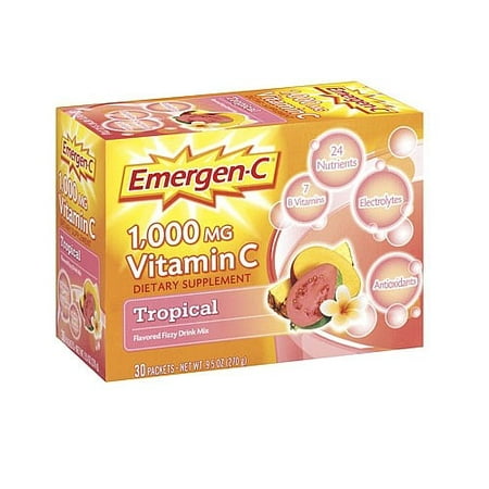 Emergen-C 1 000 mg de vitamine C Complément alimentaire aromatisé boisson gazeuse Tropical Mix - 30 CT
