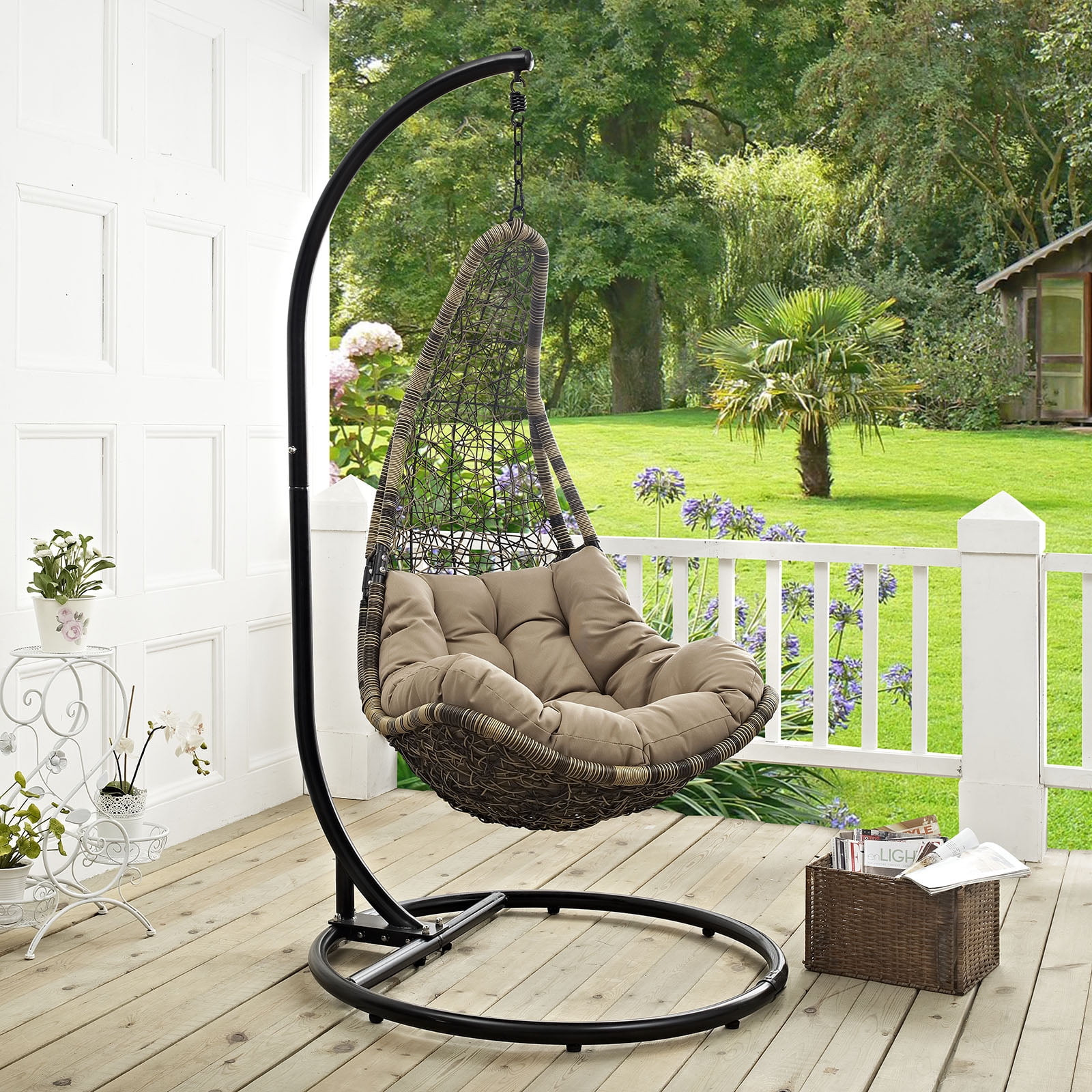 Modern Contemporary Urban Design Outdoor Patio Balcony Swing Chair Black Rattan Walmart