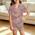 thumbnail image 2 of oqasdz Girls Pajamas Bow Graphic Tee Short Sleeve Button Shirts and Shorts for Toddler Kids Casual 2 Piece Pajama Set Soft Cozy Loungewear, 2 of 4