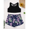 thumbnail image 5 of inhzoy Kids Girls 2 Pieces Crop Top Bottoms Gymnastics Leotard Yoga Sets Navy Blue 12, 5 of 6