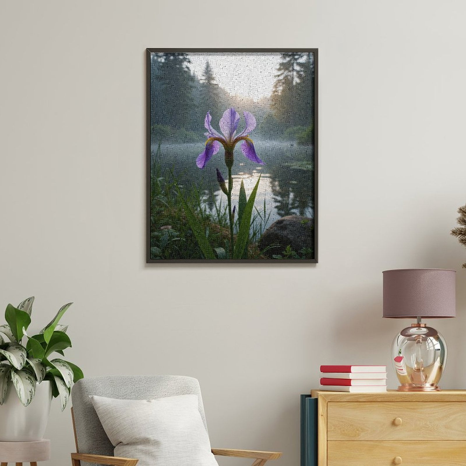 Paint By Numbers Kit for Adults Beginner - DIY Purple Iris Misty Lake Sunrise Canvas Painting Kits for Adults, Frameless Paint By Number for Adults for Home Wall Decor 16x20 Inch