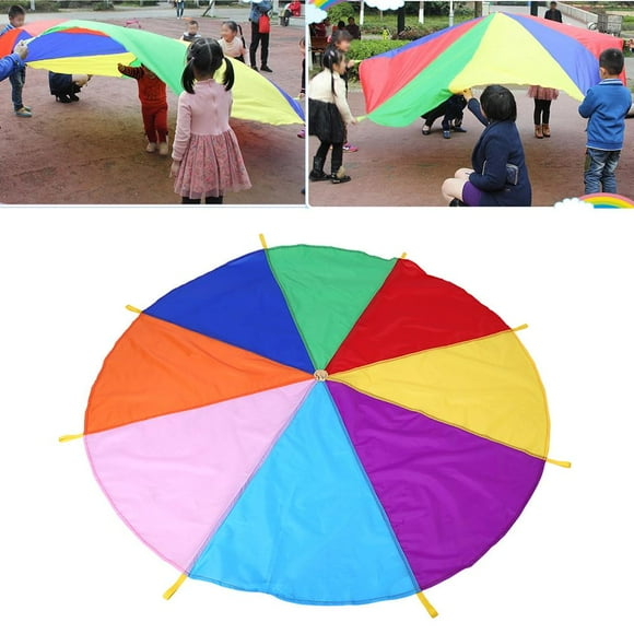 Domqga Throwing Parachute, Outdoor Game Toy,8 Handles 2m Diameter Kids Play Rainbow Outdoor Teamwork Game Parachute Multicolor Toy