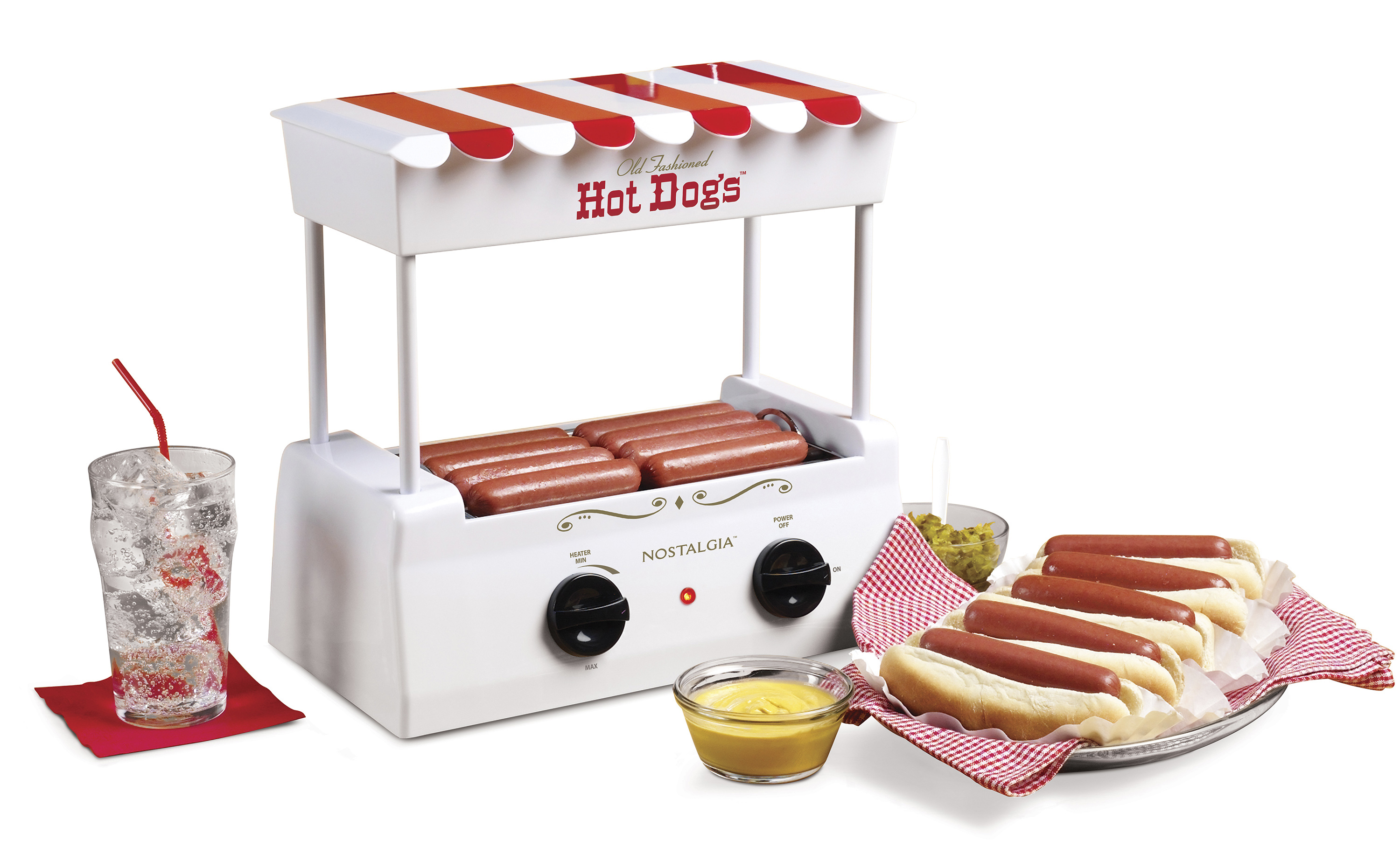 Nostalgia HDR565 Countertop Hot Dog Roller and Warmer, 8 Regular Sized or 4 Foot Long Hot Dogs and 6 Bun Capacity – White - image 3 of 4