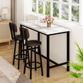 thumbnail image 2 of Stmoze Rectangle Bar Table Set for 2, Counter Height Faux Mable Kitchen Table and Chairs Set, 3 Pieces Dining Table Set with 2 Leather Bar Stools, Modern Pub Table Set for Home, White+Black, 2 of 7