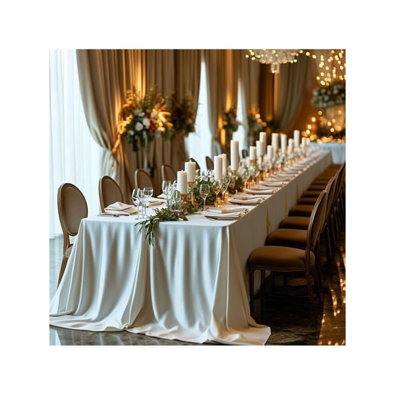 White Floor-Length Rectangular Tablecloth For Wedding Banquet Party Decoration