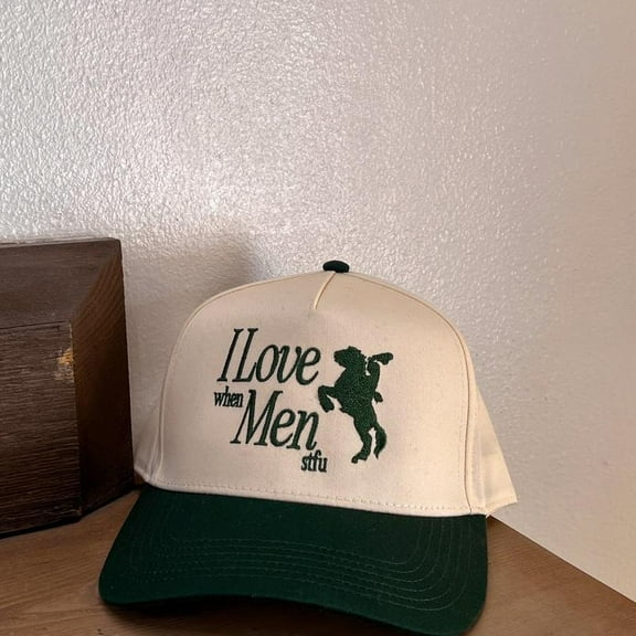 I Love When Men STFU Funny Trucker Hat, Vintage Embroidered Snapback Cap, Adjustable Baseball Hat for Women, Sarcastic Statement Streetwear Accessory