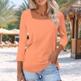 thumbnail image 2 of Women Plus Size Tunic Blouse Square Neck 3/4 Sleeve Solid Color Pullover Casual Loose Fashion Basic Tees (4XL, Orange), 2 of 7