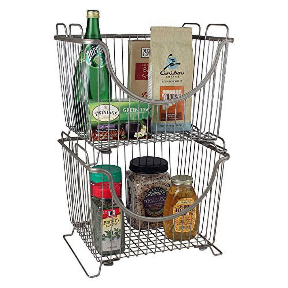 Spectrum Diversified Ashley Steel Stackable Wire Basket with Raised Feet and Looped Handles, Modular Stacking Bin System for Kitchen Countertop and Desk Organization, Large, Satin Nickel