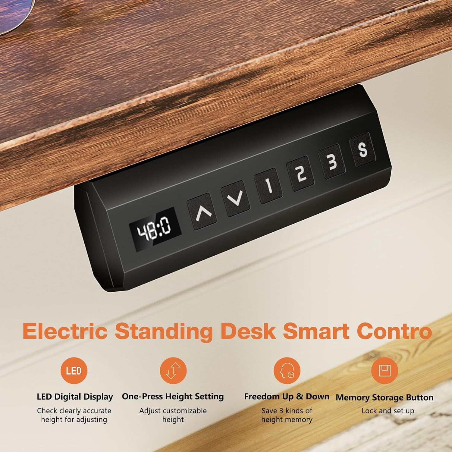 AENKYO Electric Height Adjustable Standing Desk with T-Shaped Metal Frame, Ergonomic Home Office Workstation for Computer, Modern Sit to Stand Desk，Brown