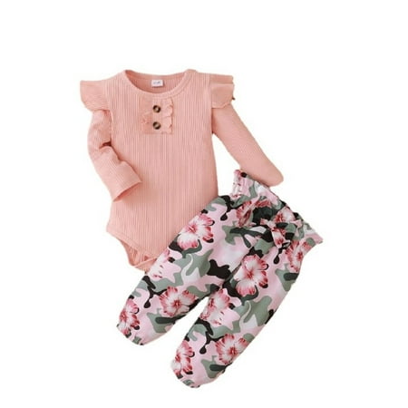 

DOUBFIVSY Baby Girl Clothes Infant Outfits Newborn Romper Fall Ruffle Sleeve Tops Floral Pants Cute Toddler Baby Girl Clothes Set