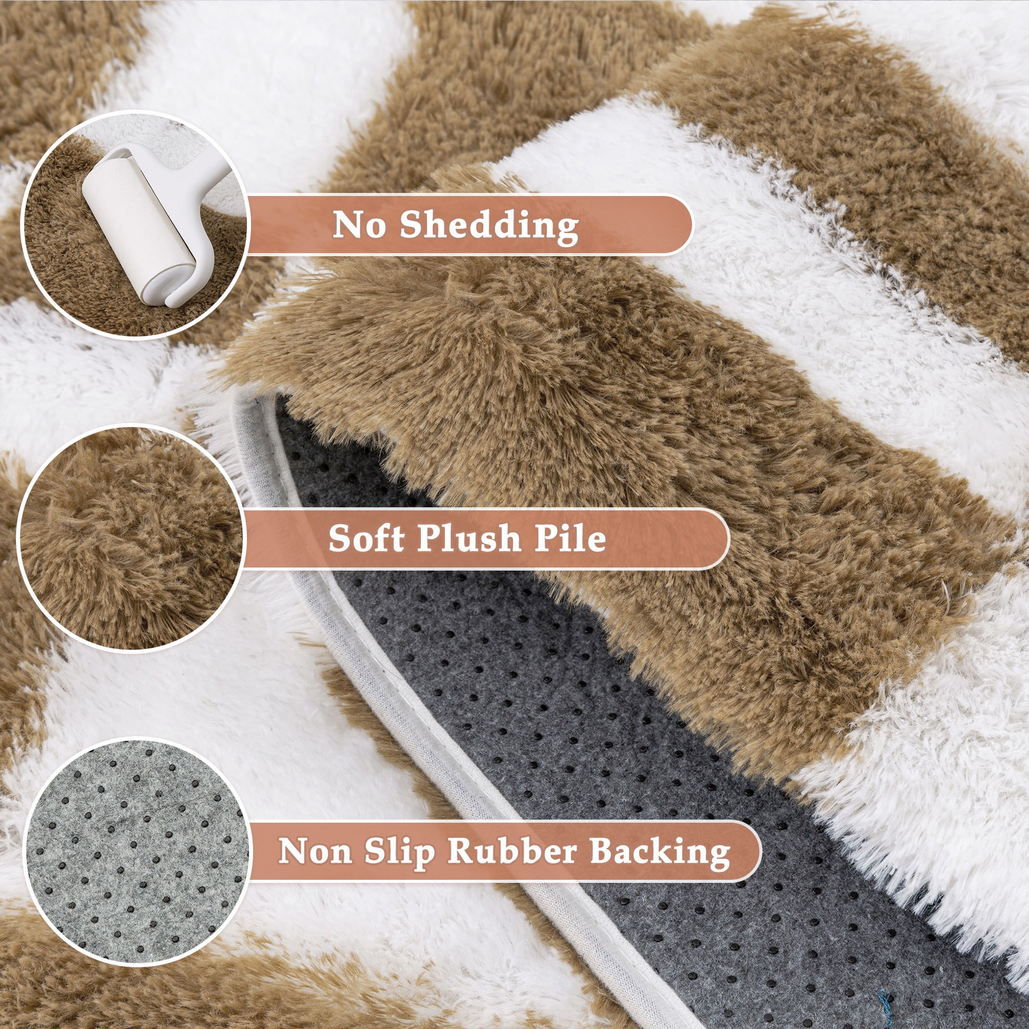 BERTHMEER 5'x7' Checkered Rug for Living Room, Modern Brown and White Checkerboard Shag Rug Non-Slip Area Rug Soft Indoor Fluffy Rugs for Bedroom Carpet Home Dorm Aesthetic Decor