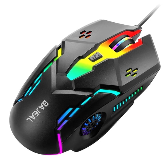 BAJEAL D2 Wired Gaming Mouse Colorful RGB Gaming Mouse 6 Keys Ergonomic Mice 4-gear Adjustable DPI Wide Compatibility Black