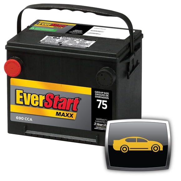EverStart AUTO MAXX-75N, 12 Volt, Car Battery, Group Size 75, 690 CCA