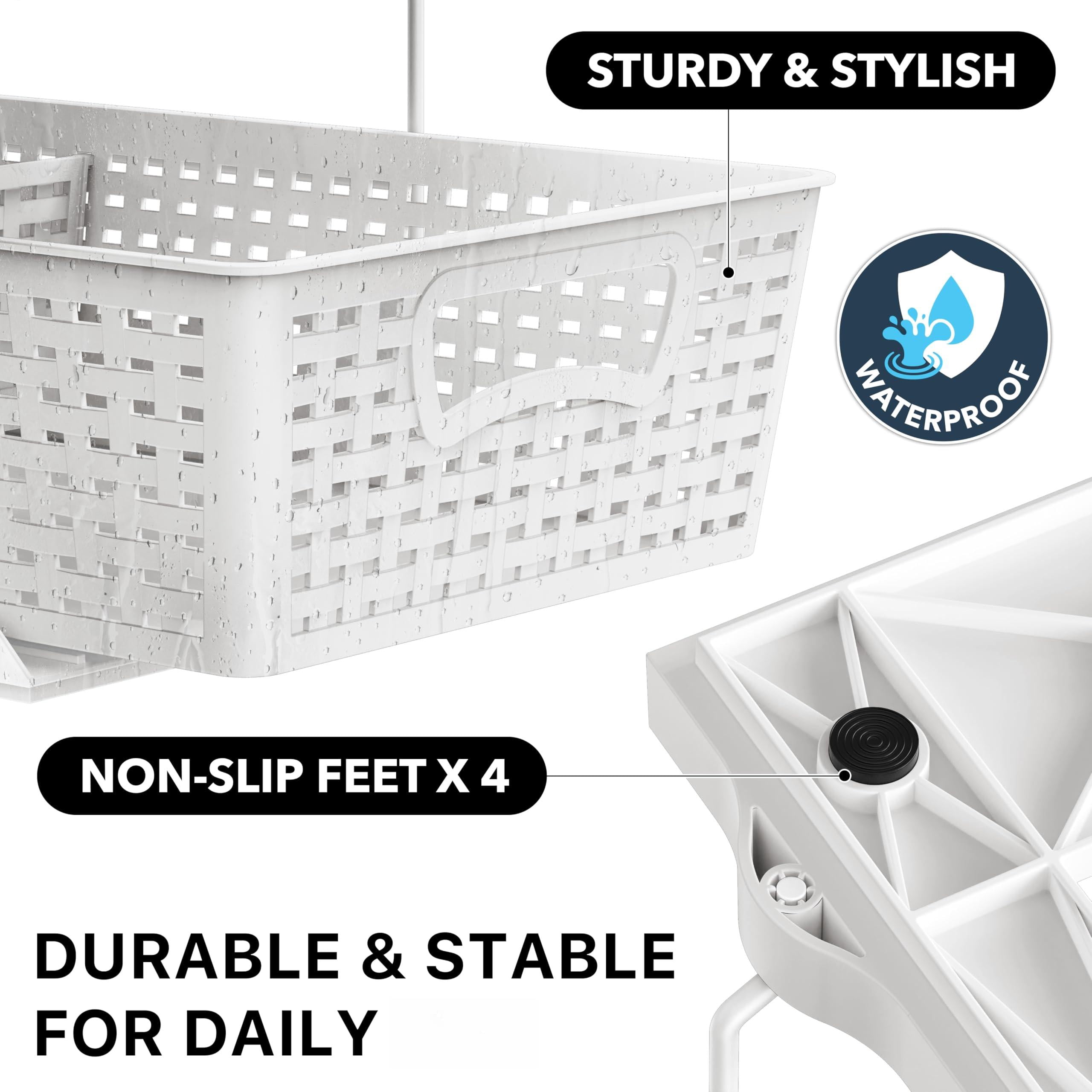 2 Tier Bathroom Organizer Tray Pull-out Sliding Drawer  Under Sink Storage White