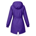 thumbnail image 6 of Women Waterproof Hooded Jackets Long Sleeve Striped Lined Belted Waist Zip Up Long Raincoat for Outdoor Hiking, 6 of 8