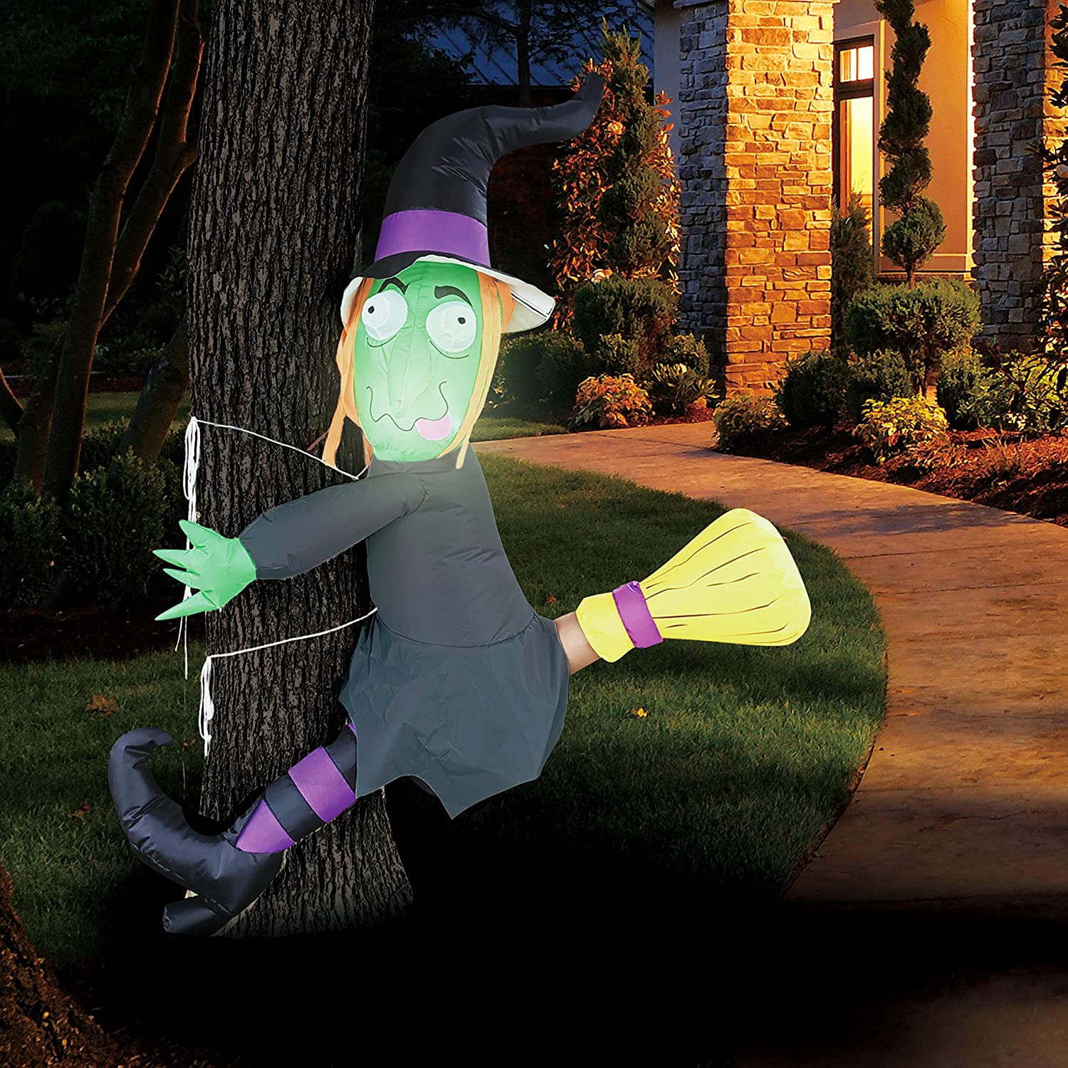 DecorX 4 FT Tall Halloween Inflatable Crashing Witch Into Tree with DecorX 4 FT Tall Halloween Inflatable Crashing Witch Into Tree with