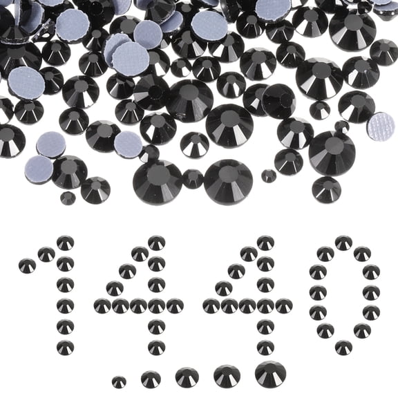 Uxcell 1440 Pcs Hotfix Rhinestones Flatback Crystal Glass Gems with Clear Bag Nail Art Kit for Crafts Clothes DIY Decoration 5 Sizes (SS6-SS20 Set,Black)