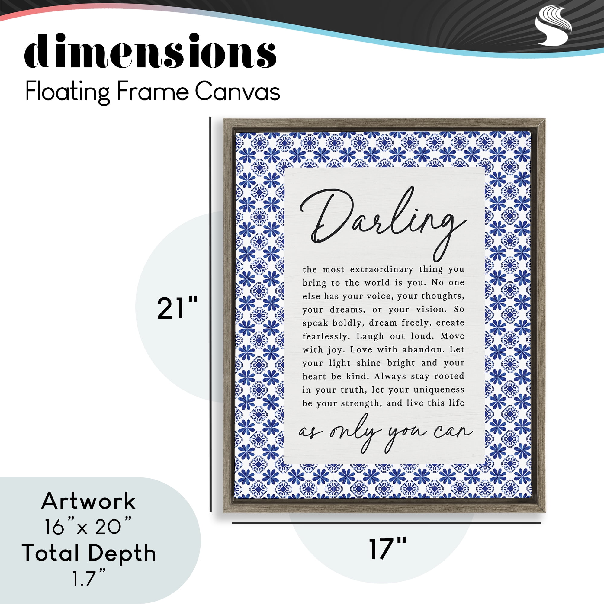 Darling Only You Can Inspiring Brown Framed Floater Canvas Wall Art, design by Lettered and Lined