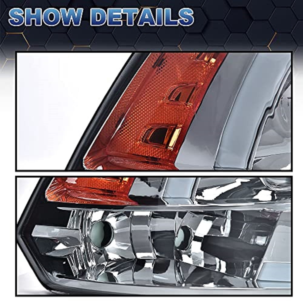 PIT66 LED Headlight, fit for 09-18 Dodge Ram 1500 Headlamps Smoke Lens Chrome Housing Amber Reflector
