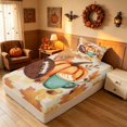 thumbnail image 5 of Homewish Thanksgiving Pumpkin Twin Sheets, Botanical Leaves Bedding, Beige Teal Brown Orange, 3-Piece (1 Flat Sheet, 1 Fitted Sheet and 1 Pillowcase), 5 of 6