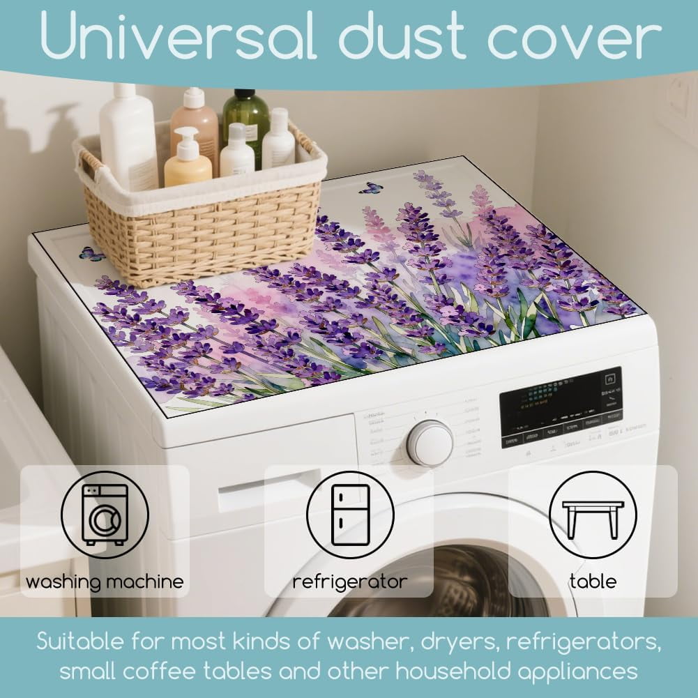Purple Butterfly Washer Dryer Dust Cover 23.6×19.69inch Lavender Washing Machine Top Protector Pads Non Slip Washing Machine Top Covers