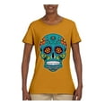 thumbnail image 2 of Wild Bobby Day Of The Dead Sugar Skull Pop Culture Women Graphic Tee, Gold, XX-Large, 2 of 5