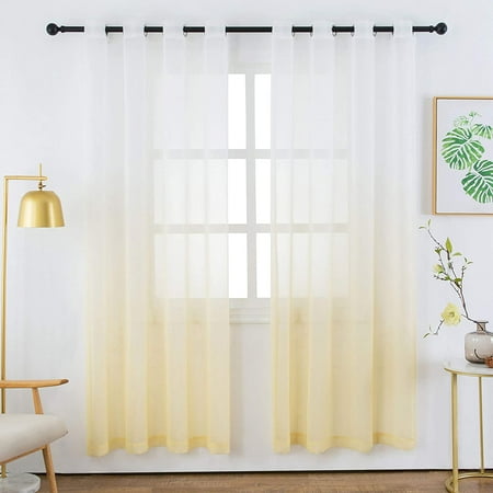 Faux Linen Sheer Curtains Voile Grommet, Bright Yellow Sheer Curtains