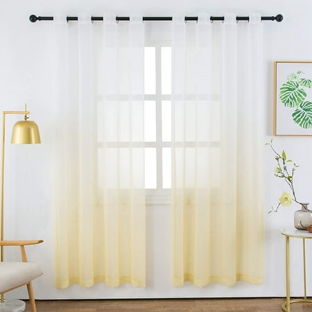 Faux Linen Sheer Curtains Voile Grommet Ombre Semi For Bedroom Living Room Set Of 2 Curtain Panels 54 X 108 Inch Light Yellow Grant Canada Faux Linen Sheer Curtains Voile Grommet, Bright Yellow Sheer Curtains