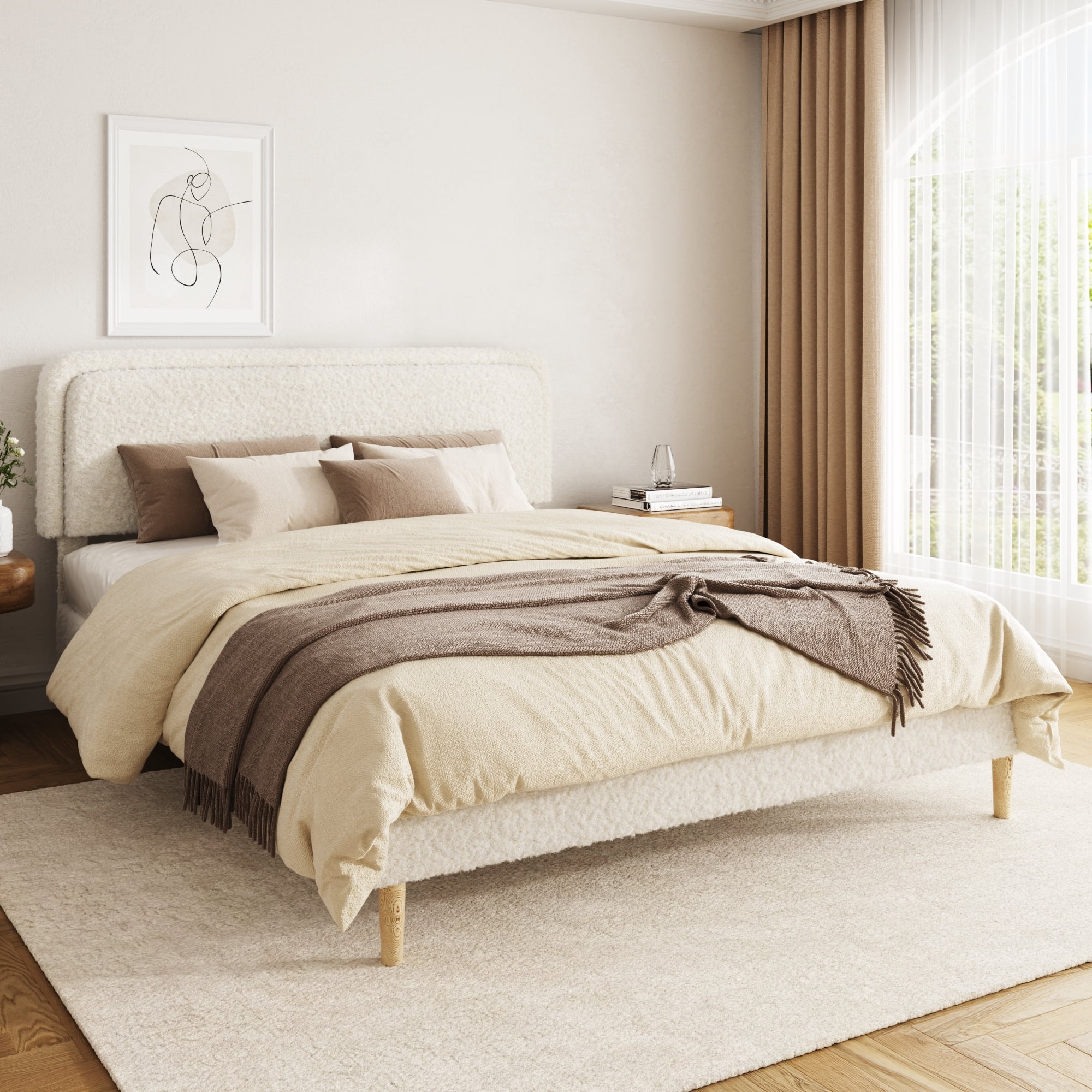 Leumius King Bed Frame,Upholstered Platform Bed Frame with Height-Adjustable Headboard,Sturdy Frame,Quiet Design,Easy to Assemble,Beige