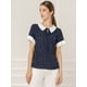 thumbnail image 3 of Blusa de lunares de manga corta con cuello Peter Pan en contraste vintage para mujer Azul marino XL, 3 of 6