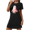thumbnail image 2 of Sakmal Cloud-Like Sleep Dress for Women Black Plus Size Cute Halloween Sleepshirt Short Sleeve Crew Neck Ghost Print Short Nightgowns S-2XL, 2 of 5