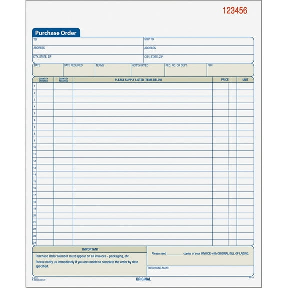 TOPS, TOP46147, Carbonless 3-Part Purchase Order Books, 1 Each