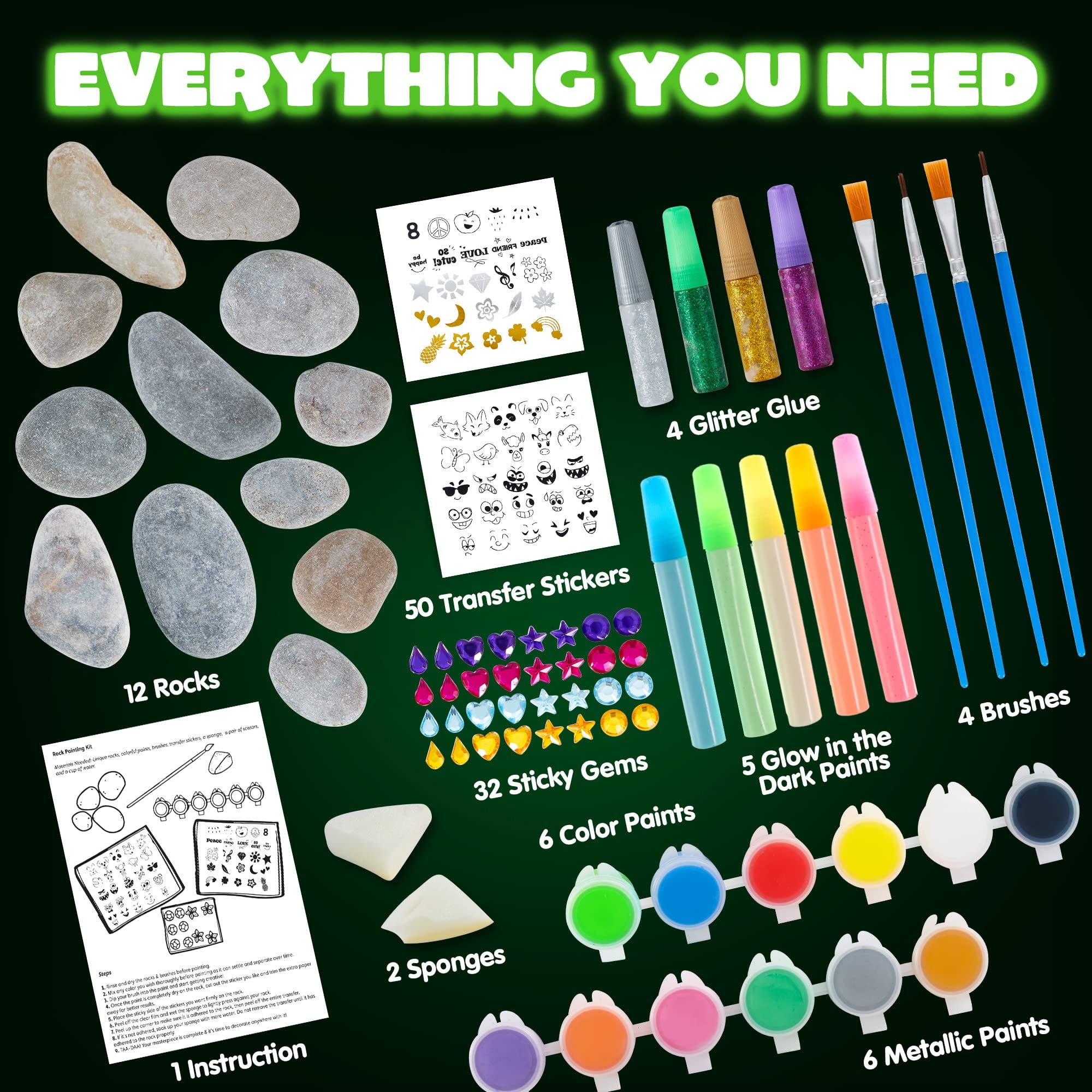 JOYIN 12 Rock Painting Kit & 13 Wooden Magnet Painting Kit, Arts and Crafts  for Kids Ages 6-8+, Art Supplies with Various Paints, Craft Paint Kits